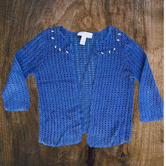 Blue seashell embellished crochet cardigan fishermancore mermaid nautical - Picture 1 of 6